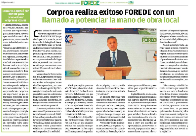 CORPROA's tweet photo. Gracias a los diarios @chanarcillo  @diarioatacama y a la revista minera Crisol por la amplia cobertura a nuestro @Forede2020 como media partners. Todavía estás a tiempo de visitar la Feria Industrial virtual ingresando a https://t.co/2DNSYFeV53 Te esperamos!!! https://t.co/XalfqLMgHU