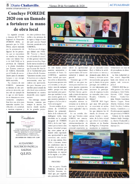 CORPROA's tweet photo. Gracias a los diarios @chanarcillo  @diarioatacama y a la revista minera Crisol por la amplia cobertura a nuestro @Forede2020 como media partners. Todavía estás a tiempo de visitar la Feria Industrial virtual ingresando a https://t.co/2DNSYFeV53 Te esperamos!!! https://t.co/XalfqLMgHU