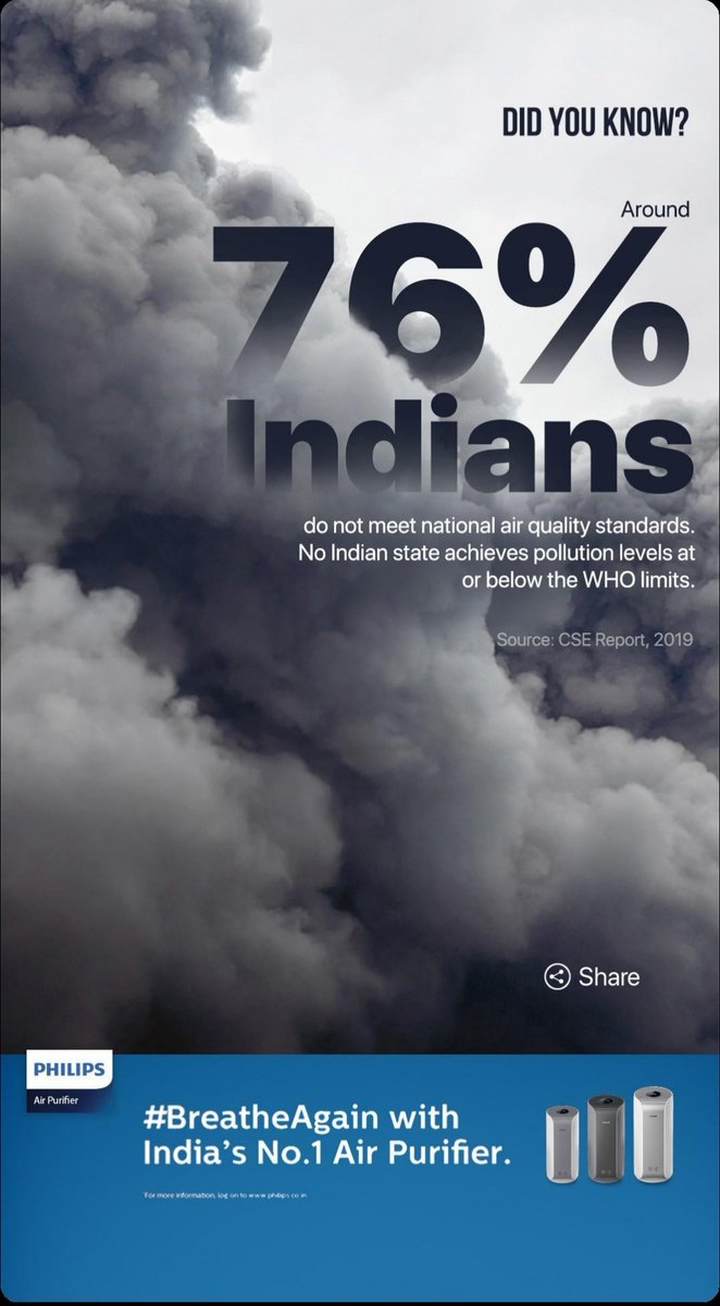 abhijit4490's tweet photo. Hello 
@philipsindia
, I hav great respect for you as brand. Hav products at home. But below ad concerns me a little and hence bringing back to you.
Why to sell purifier when the solution is in planting trees? Are we only selling to rich, and does this really solve the problem? https://t.co/bPAR36pbpL