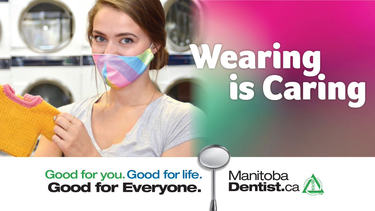 ManitobaDental's tweet photo. 😷Wash your hands before putting your face mask on, or use hand sanitizer.
😷Check for holes and tears.
😷Hold the mask by the ear loops, with the colored side of the mask facing outward, and place them over both ears. 
😷Pinch the metallic strip over the nose. https://t.co/ggf28oigoV