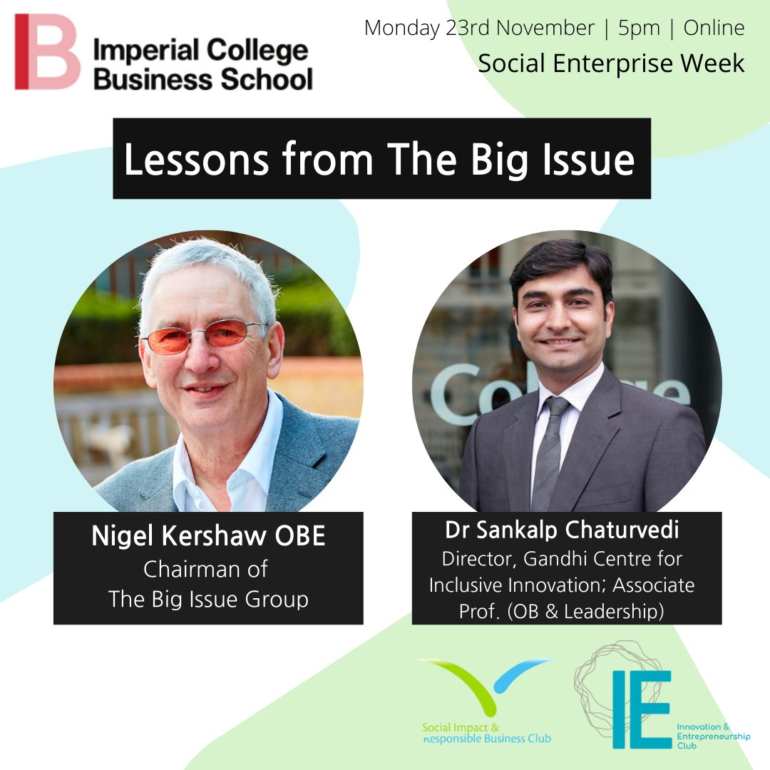 sirb_imperial's tweet photo. We're so pleased to have @DrChaturvediS, Director of @ImperialBiz's @GandhiCentreIC opening #SocialEnterpriseWeek!

Join on Monday to hear about @BigIssue's work in social investment &amp; @NigelKershaw's tips on resilience &amp; recovering from market changes.

https://t.co/X1dBcuBCVN https://t.co/BBrGW6HTdv