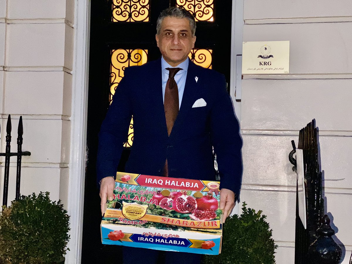 karwanTahir's tweet photo. Thrilled to see the produce from #KurdistanRegion #Halabja,have made its way to the #UK market, this is the beginning, &amp; we shall have more of trade exchange between our two-nation, Sharazor pomegranate is the best &amp; we look forward to seeing the best #Kurdistan Honey. https://t.co/OrSv3w5vkA