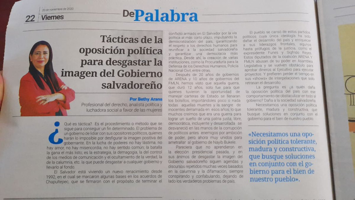 arana_bethy's tweet photo. Les comparto  mi artículo publicado este día en el Diario El Salvador. Espero les guste. @GGallegos24 @CALEMANR @TatoLara7 @ToledoReporta @Foroabierto_sv @DipNumanSalgado @omarangulo503 @RolandoCastroSv @FWMoreno @cindyportal @ChermanBlack @MAXGLADSV https://t.co/9fpSi77Ne7