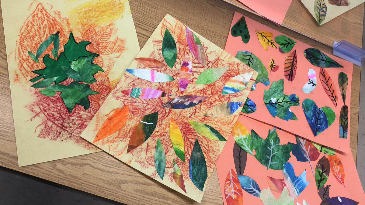 aithomas87's tweet photo. I am in love with these Painted Paper Leaf Collages!   #KWEfinearts #LampasasISD https://t.co/utwq91Fabz