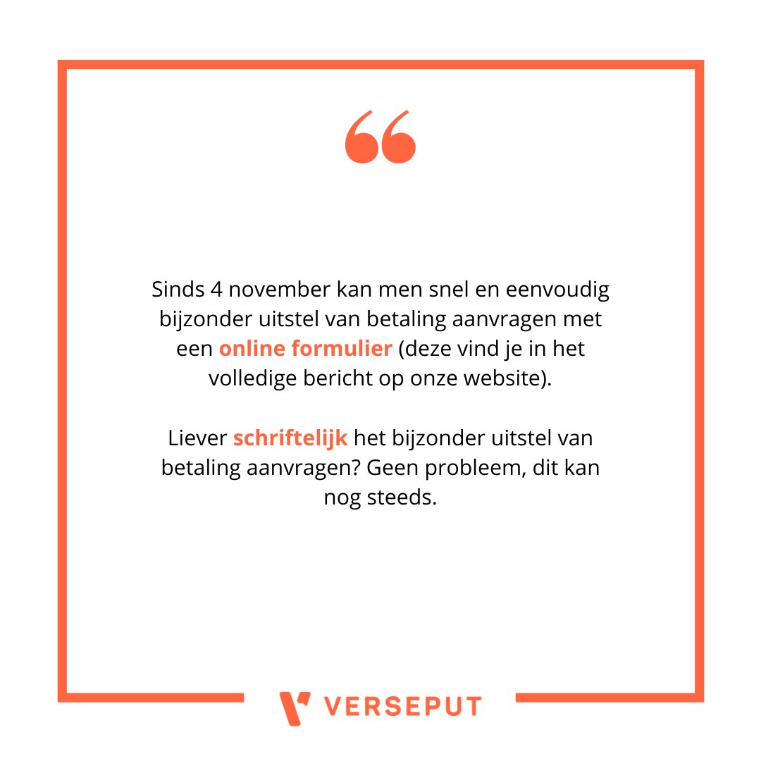 Ondernemers kunnen nog tot 1 januari 2021 𝗯𝗶𝗷𝘇𝗼𝗻𝗱𝗲𝗿 𝘂𝗶𝘁𝘀𝘁𝗲𝗹 𝘃𝗮𝗻 𝗯𝗲𝘁𝗮𝗹𝗶𝗻𝗴 vanwege de coronacrisis aanvragen. Meer weten? Lees het volledige bericht op onze website:
verseput.nl/aanvraag-bijzo…
#belastingdienst #coronacrisis #uitstelvanbetaling