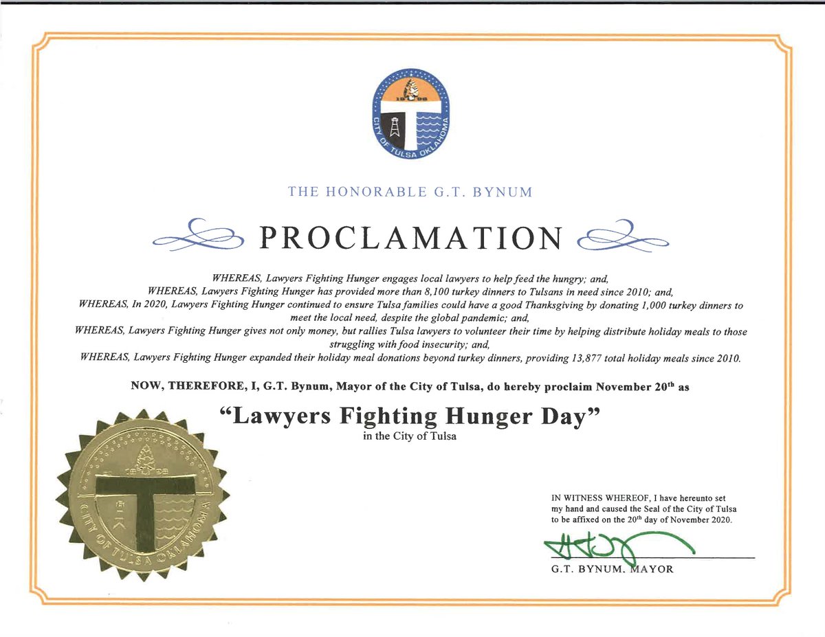 Thank you <a href="/gtbynum/">G.T. Bynum</a> for proclaiming today as Lawyers Fighting Hunger Day in Tulsa!