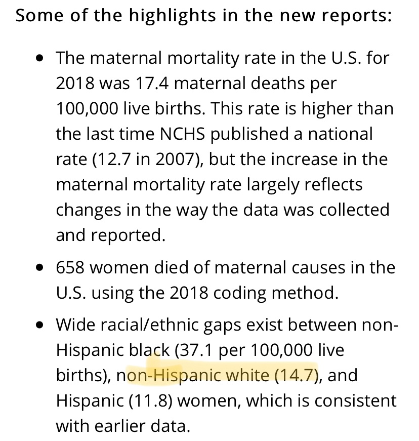 Got a contrarian in my replies saying that this is purely related to the racial composition of the population. No. It. Isnt. The maternal death rate for white American mothers is nearly double what it is for white Brit mothers. This is about healthcare provision & the lack of it.