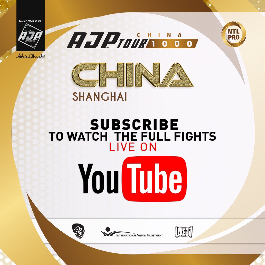AJPTour's tweet photo. All our events are live and exclusive on our YouTube channel.
Tune in and subscribe to watch #China #NtlPro fights LIVE!
#AJPTour #nationalPro #NTLPro #JiuJitsu #oss #jiujitsulifestyle #MartialArts #China #shanghai #MMA https://t.co/SYNSVhYsQl