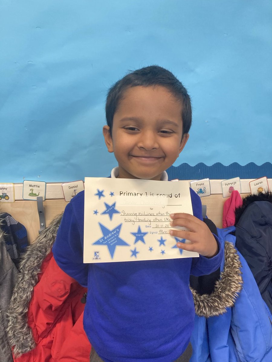 MissBurrows2's tweet photo. How proud does this week’s Primary 1 NIF certificate winner look? 
He’s been nurturing, and showing resilience like ‘Loving Larry’!

@standrewsFCRC⁩ ⁦@mrsbrannanfcrc⁩ https://t.co/UENmXwpBpK