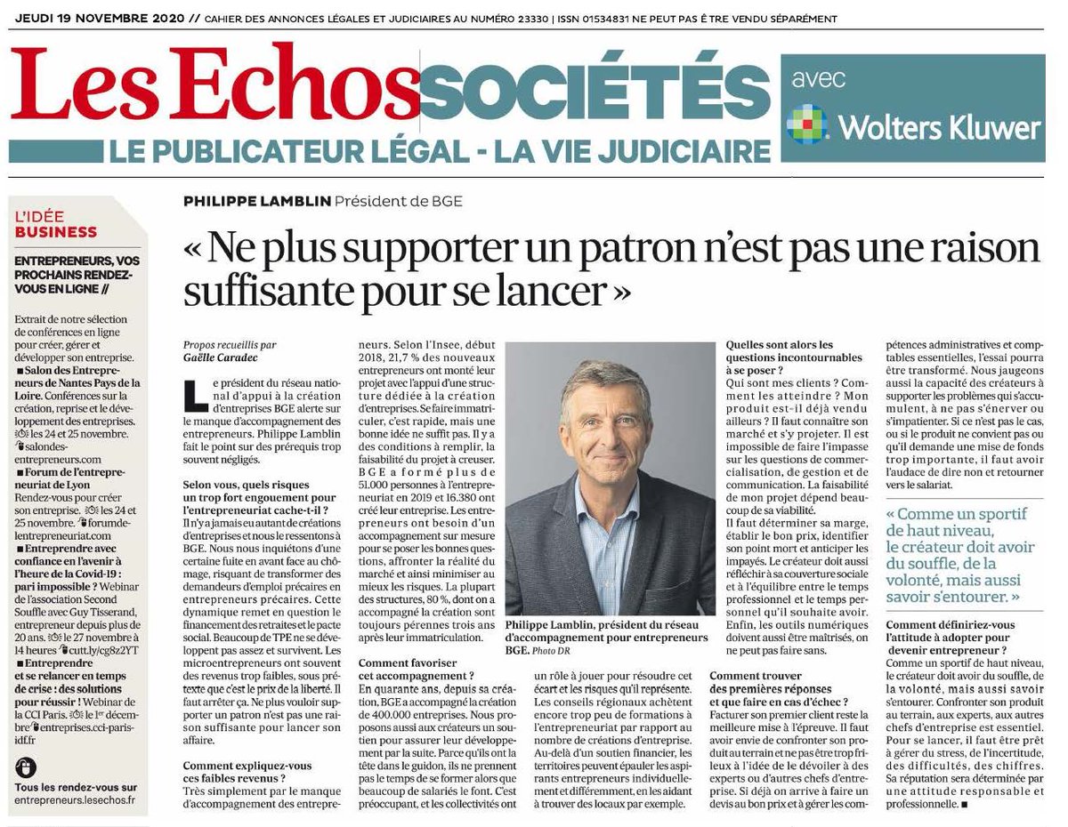 😅Philippe Lamblin, président des #BGE lance un pavé dans la mare: "ne plus supporter un patron n'est pas une raison suffisante pour réussir son lancement d'#entreprise". Nos conseils: préparez-vous, formez-vous, faîtes-vous accompagner... @bge  bge-bretagne.com