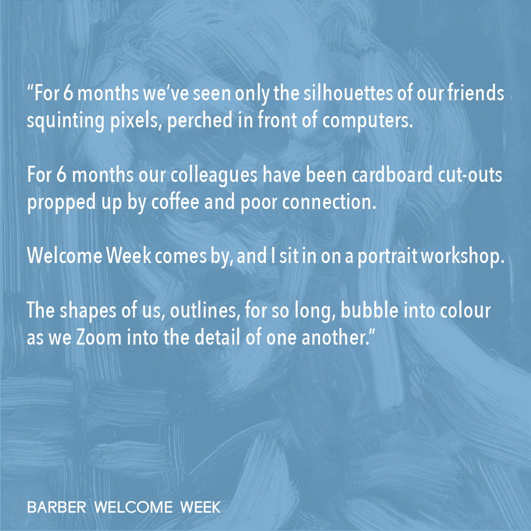 BarberInstitute's tweet photo. Poet @JasmineGardosi and artist @laura_onions led two heartwarming student workshops with us during @unibirmingham's #WelcomeWeek2020.
Thanks to everyone who came along! ✨ We hope to see you again soon. Poem extracts by Jasmine Gardosi; prints by Laura Onions. https://t.co/tiIq5POiaQ