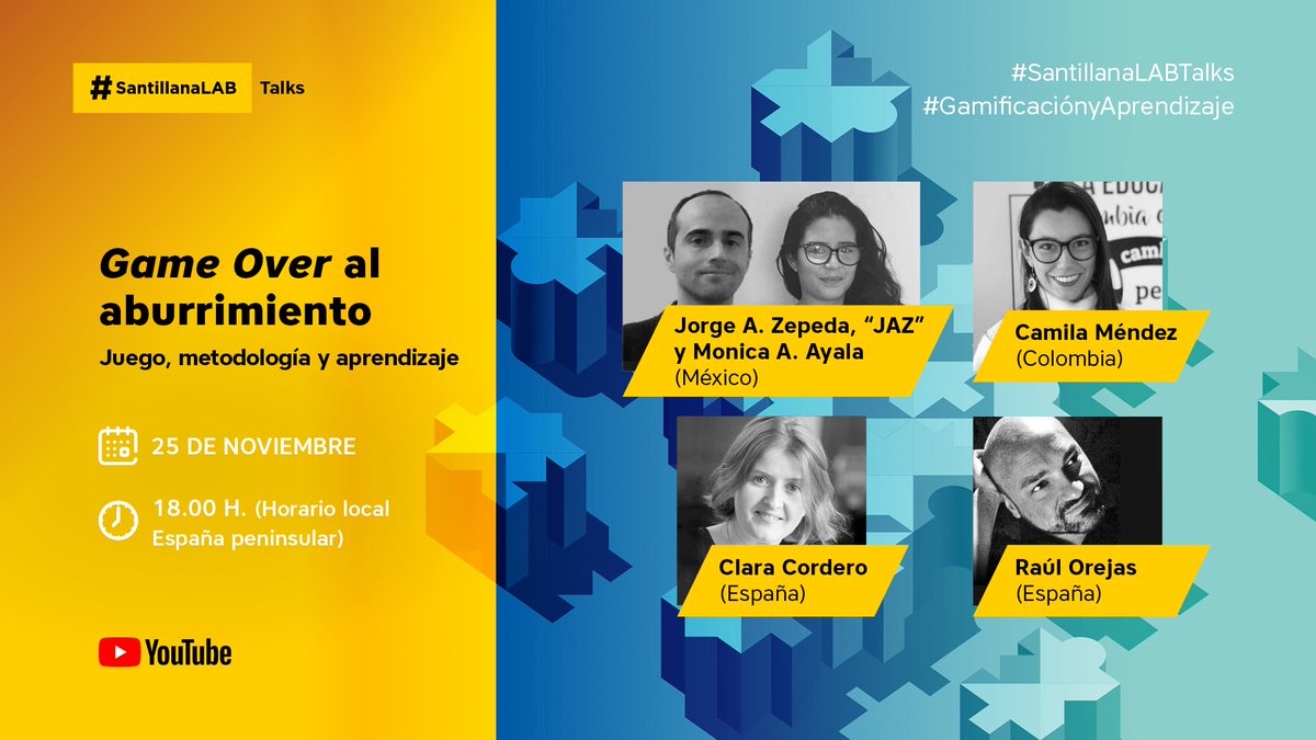 SantillanaLAB's tweet photo. 🕹️¿Cómo aplicar gamificación en educación combinada? ⬇️

"Game Over al aburrimiento. Juego, metodología y aprendizaje."

📅25 de noviembre 18h. (España)

🗣 Camila Méndez, Monica A. Ayala, Jorge A. Zepeda, JAZ @AgoraAbierta @rauliot
 
✍🏼 https://t.co/KjJ3YvUbqh

#Gamificación https://t.co/UcKZIergQ6