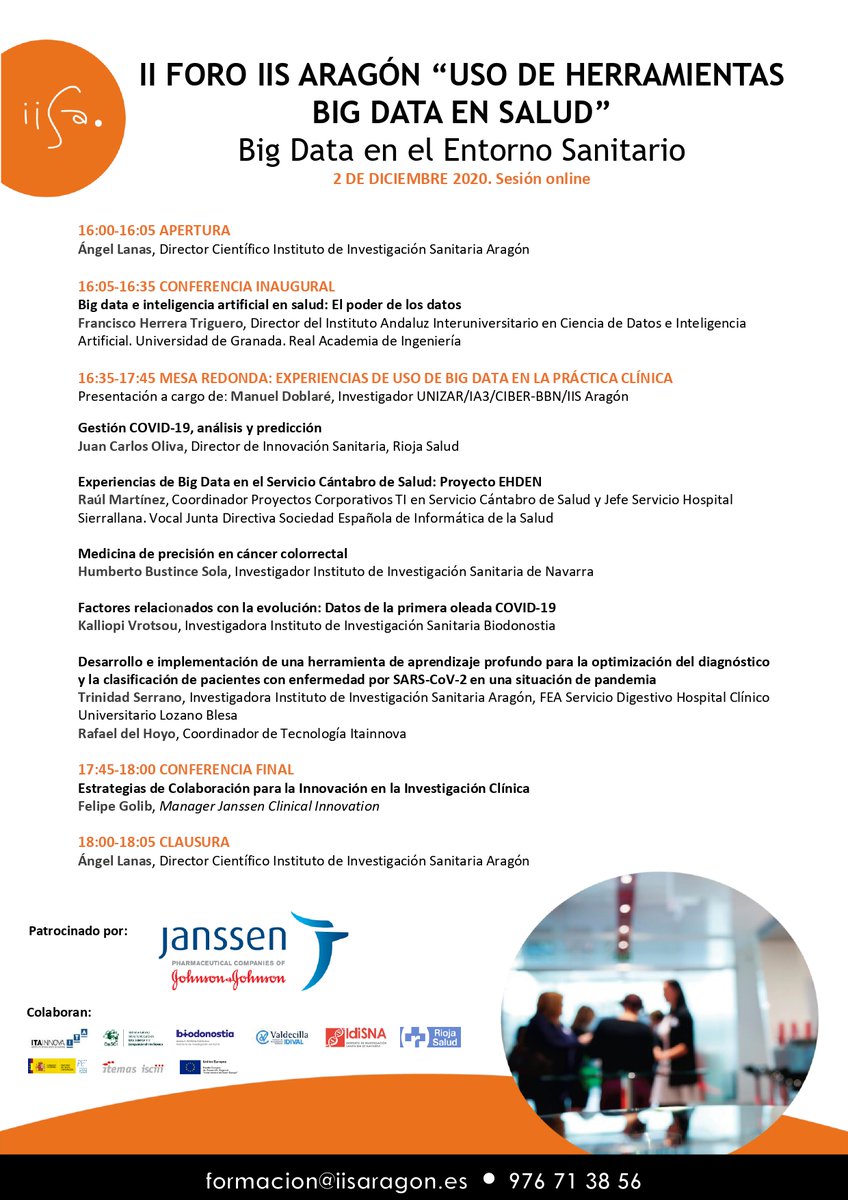 IISAragon's tweet photo. El 2 de diciembre a las 16h no te pierdas el II Foro IIS Aragón online “Uso de herramientas #BigBata en #salud" – Big Data en el Entorno Sanitario https://t.co/s6RDUwScyb #investigación #Aragón https://t.co/ZnyQzV79hP