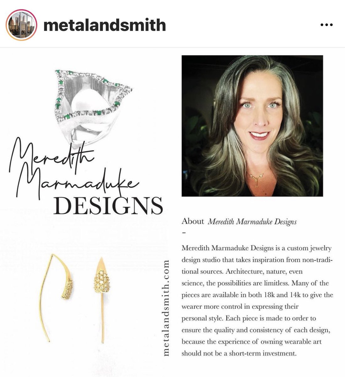 MarmadukeDesign's tweet photo. Check out the new normal! A virtual trunk show facilitated by @metalandsmith So exciting!!! #meredithmarmadukedesigns #customjewelry #jewelryshow #trunkshow #fashion #uniquejewelry #style #classicstyle #statementpieces https://t.co/7nlycOKSAP