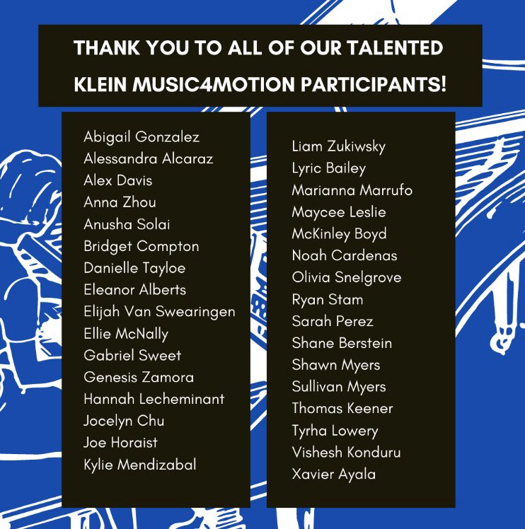 KMusic4motion's tweet photo. Overwhelmed by the amount of support last night at our Klein Music4Motion event! We would like to thank all of our musically inKLEINed participants as well as everyone who helped turn this vision into a reality. @CrestonHerron @kleinorch @jenny_mcgown @BrandonBaker31 THANK YOU💙 https://t.co/MmqBoVN0dj