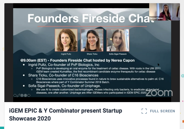 iGEM's tweet photo. Startup showcase with @EpicIgem is starting with a fireside chat with these awesome founders! #iGEMCommunityWeek https://t.co/PfSMYmqWui