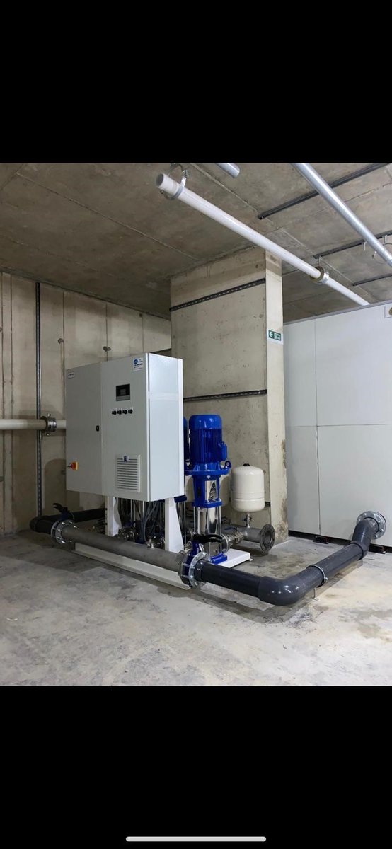 DPandT's tweet photo. Some nice site works carried out by our engineers this week. This 4 pump 100mm booster set has been connected to the sectional tank on site ready for the customer to continue their plant room installation.

#dpt #onsiteservices #engineers #water #tanks #construction https://t.co/zFKlGYObPz
