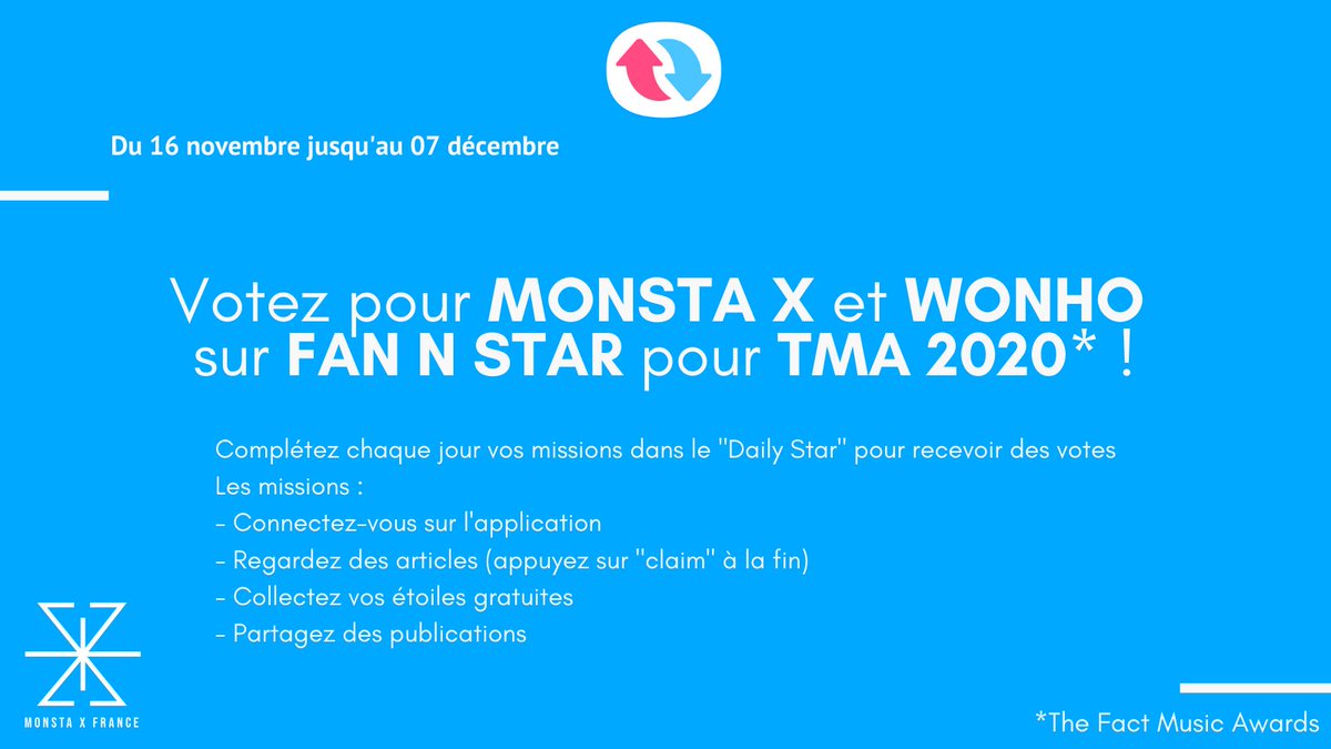 monstaxfrance's tweet photo. [VOTES] 201120

Les votes pour les TMA 2020 et APAN 2020 continuent!

Connectez-vous sur les applications Fan N Star et IdolChamp pour soutenir comme il se doit les garçons!

Rappelez-vous qu'il y a plusieurs catégories pour les APAN!

@OfficialMonstaX @official__wonho https://t.co/pshogZ2thD