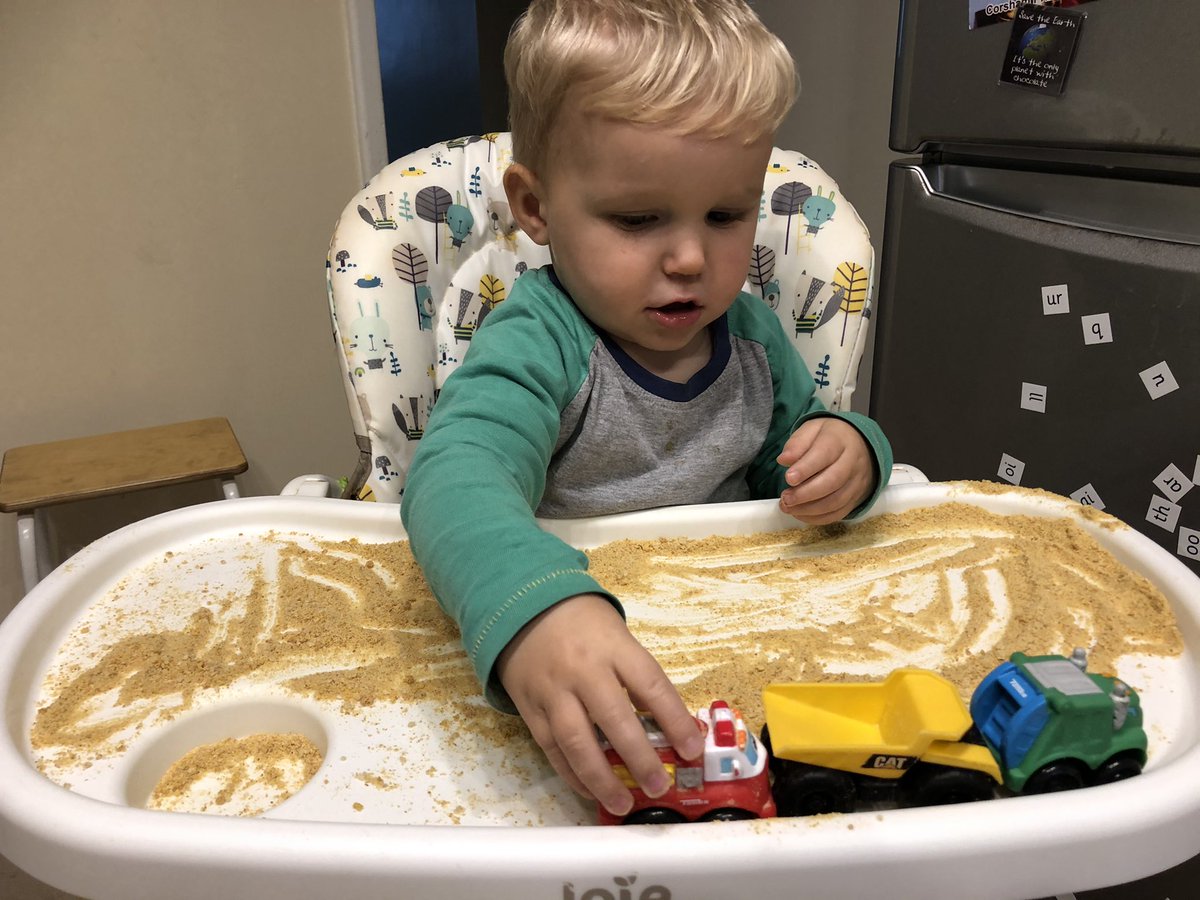 My son tipped Cheerios onto the floor today. Instead of them going straight into the bin, I blended them up and made edible sand! It kept him happy for over 30minutes and it meant the food wasn’t totally wasted!