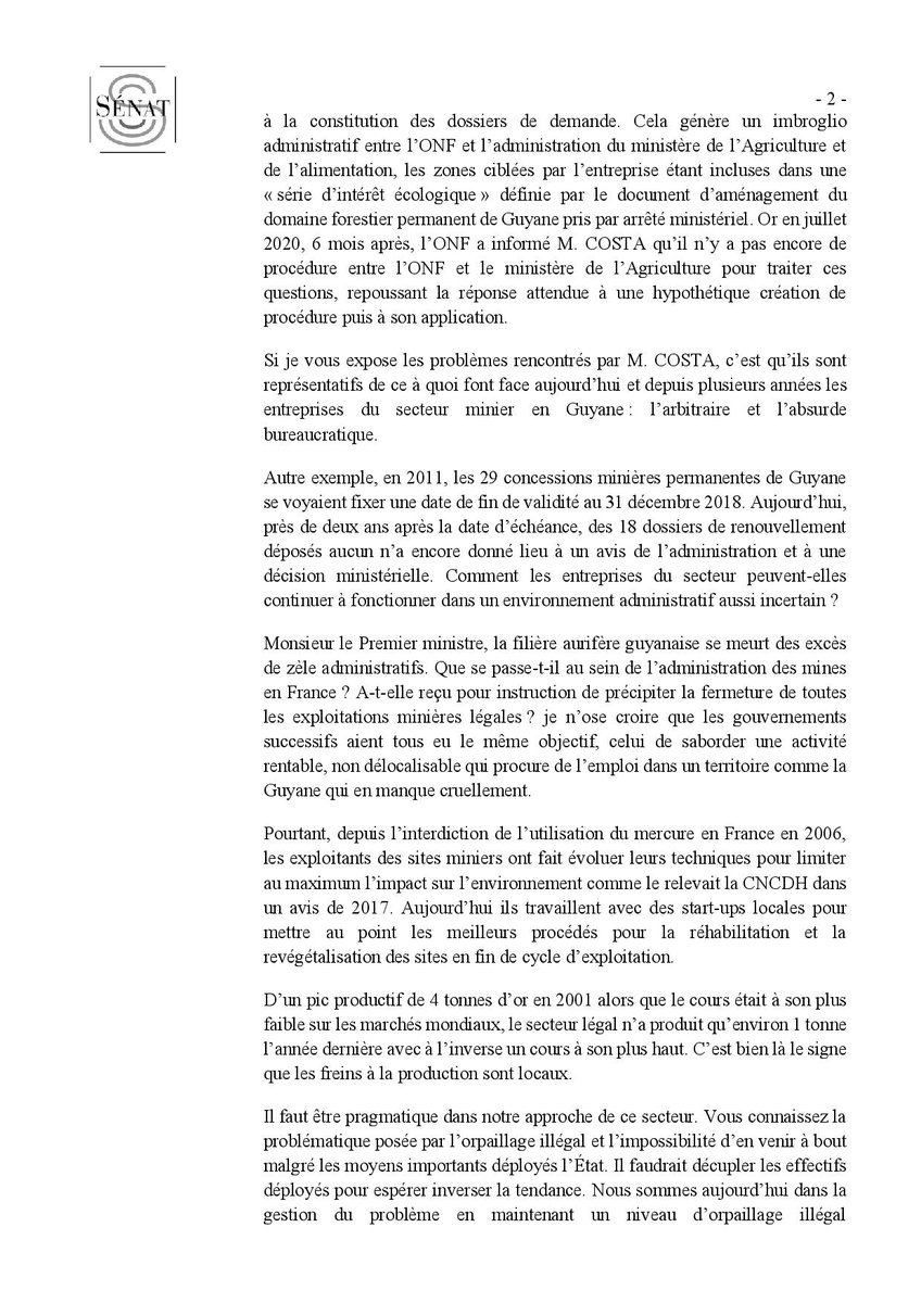 GeorgesPatient's tweet image. J'ai écrit cette semaine à @JeanCASTEX pour dénoncer les lenteurs administratives, l'arbitraire et l'absurde bureaucratique auxquels sont confrontées les entreprises minières de #Guyane. Cet excès de zèle fait le jeu des garimpeiros et leur laisse le champ libre. #Intolérable