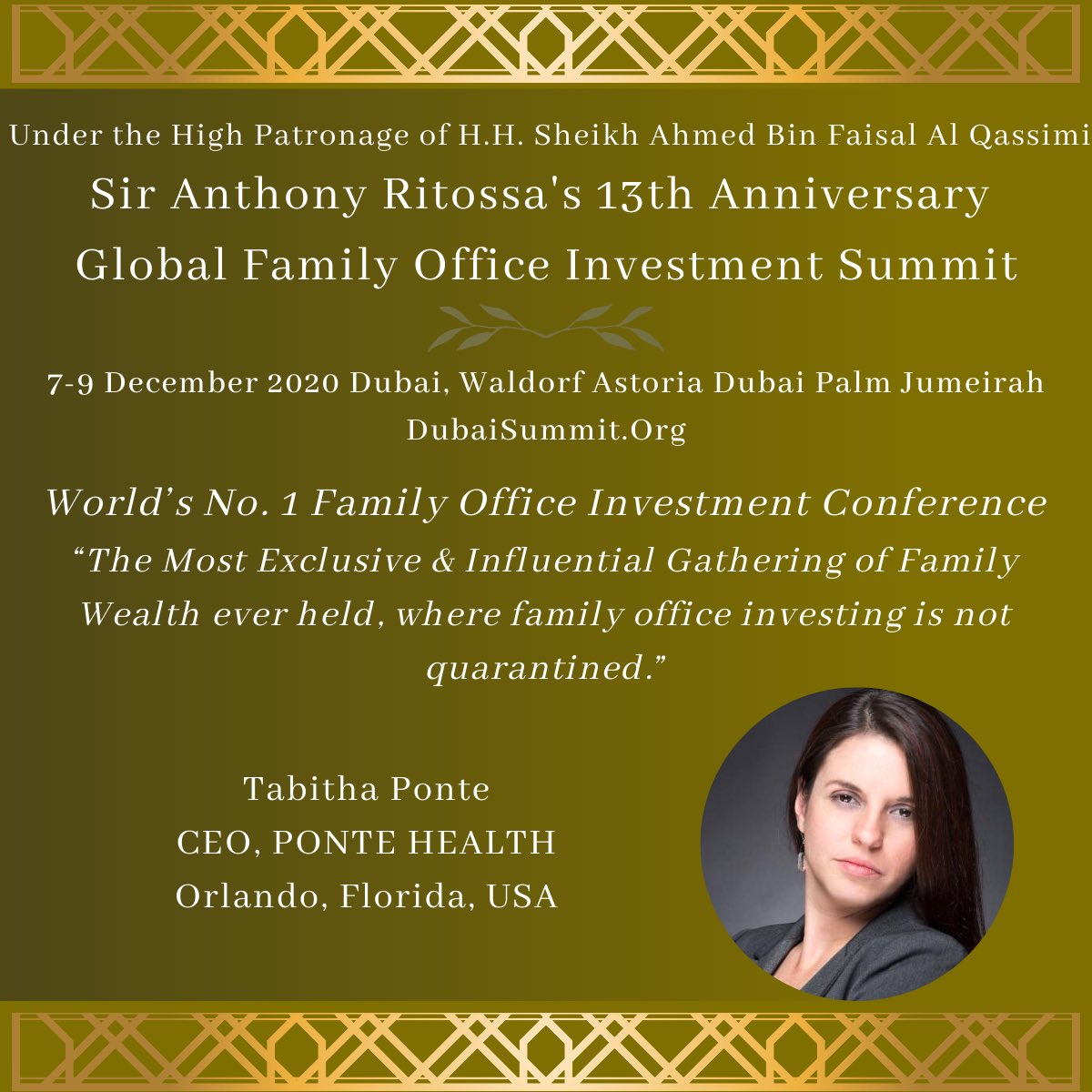 pontehealth's tweet photo. Our CEO is honored to join Sir Anthony Ritossa in Dubai for the 13th Annual Ritossa Family Office Investment Summit under the High Patronage of H H Sheikh Ahmed Bin Faisal Al Qassimi

#dubai  #healthcare #realestate #pontehealth #investments #wealth #verticalmedicalcity #health https://t.co/xPa7CZwM8w