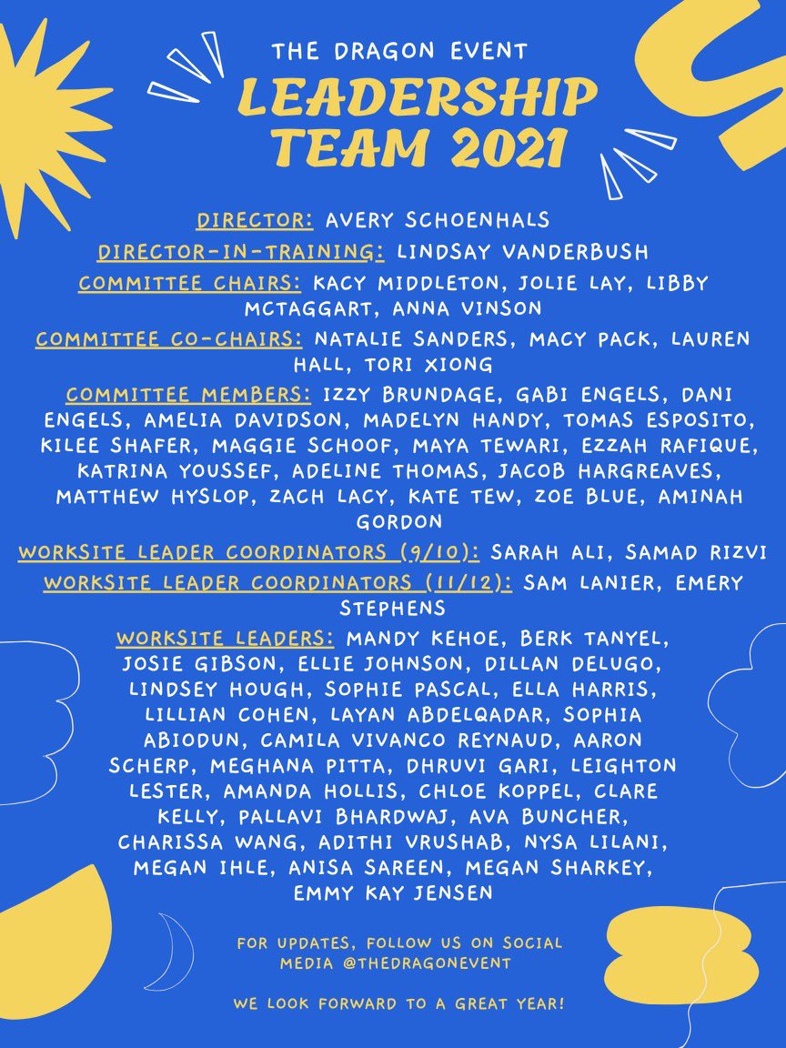 TheDragonEvent's tweet photo. Congratulations to this year’s leadership team! Leaders, be sure to check your emails for some important info going forward. https://t.co/E3ouyX1YyO