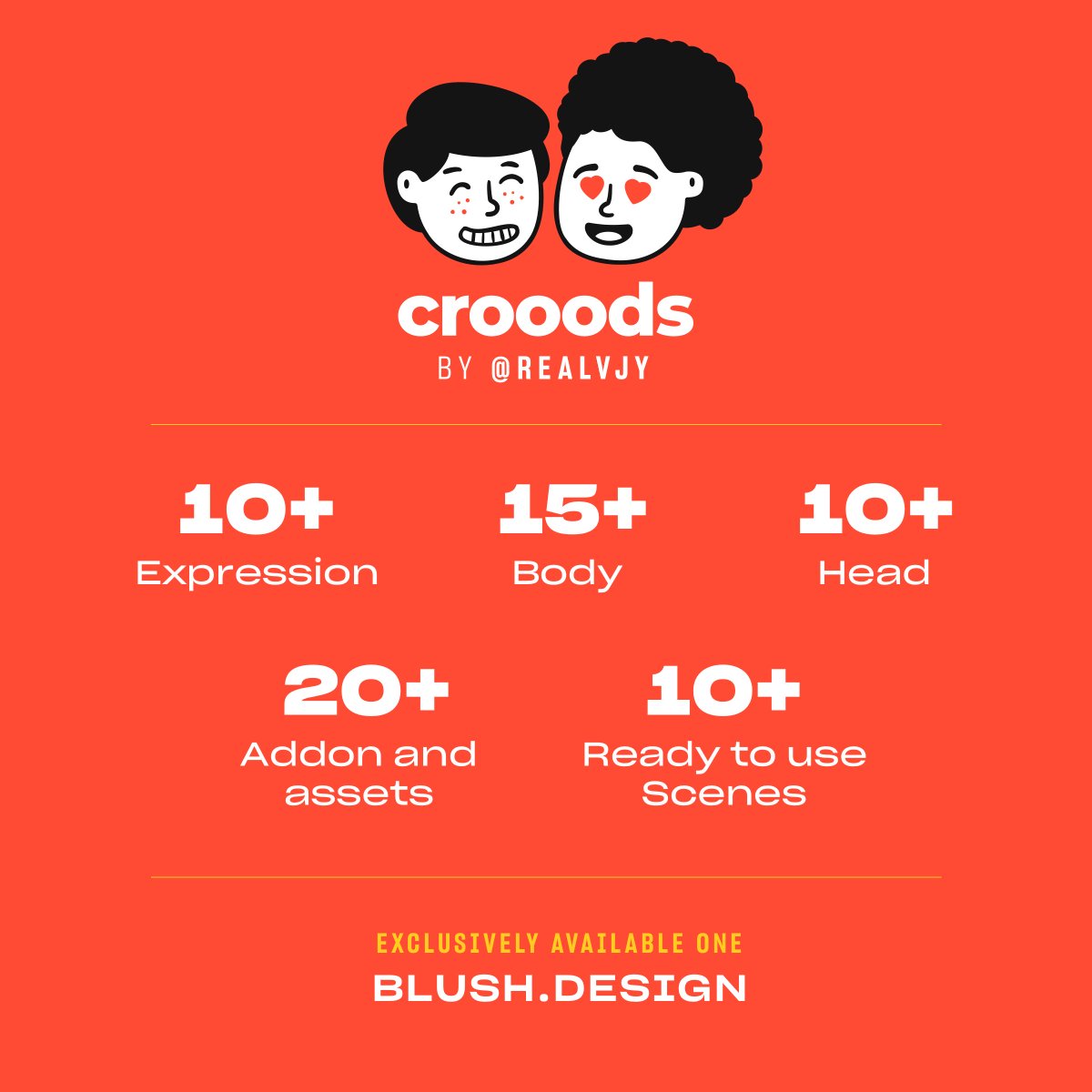 realvjy's tweet photo. Have you tried croods?
With ‘Croods’ you can achieve create fun and modern look of illustration for app ui, presentation or any creative. Exclusively available on @blushdesignapp. Try now https://t.co/RIAhPTtRIO https://t.co/OepB1BCsxB