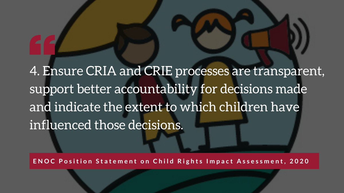 ENOChildren's tweet photo. “Where a law, policy, budgetary or administrative decision impacts on children’s rights and is made without reference to a CRIA, that decision should be open to challenge.”(4/5)

Read ENOC’s recommendations on CRIA here 👉 https://t.co/7cUjFsZy8O
#PromotingCRIA #WorlChildrensDay https://t.co/lyn8oBHabV