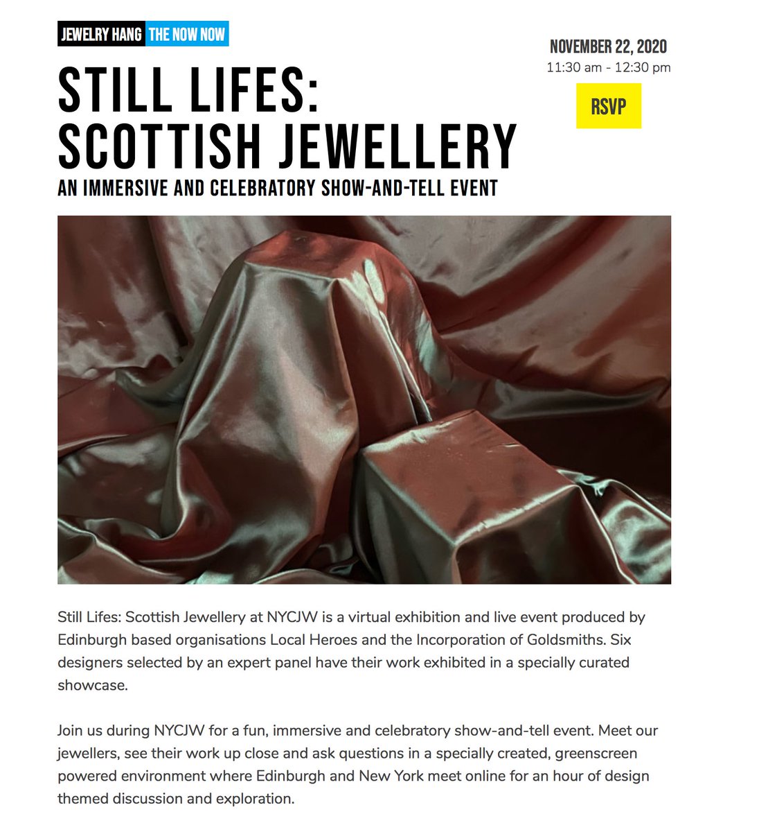 LocalHeroesScot's tweet photo. If you're interested in hearing about modern jewellery from the makers themselves then sign up for our event this Sunday - a live link up between Scotland and New York City!  
https://t.co/15DilZPwp3 https://t.co/o22X90zMiK