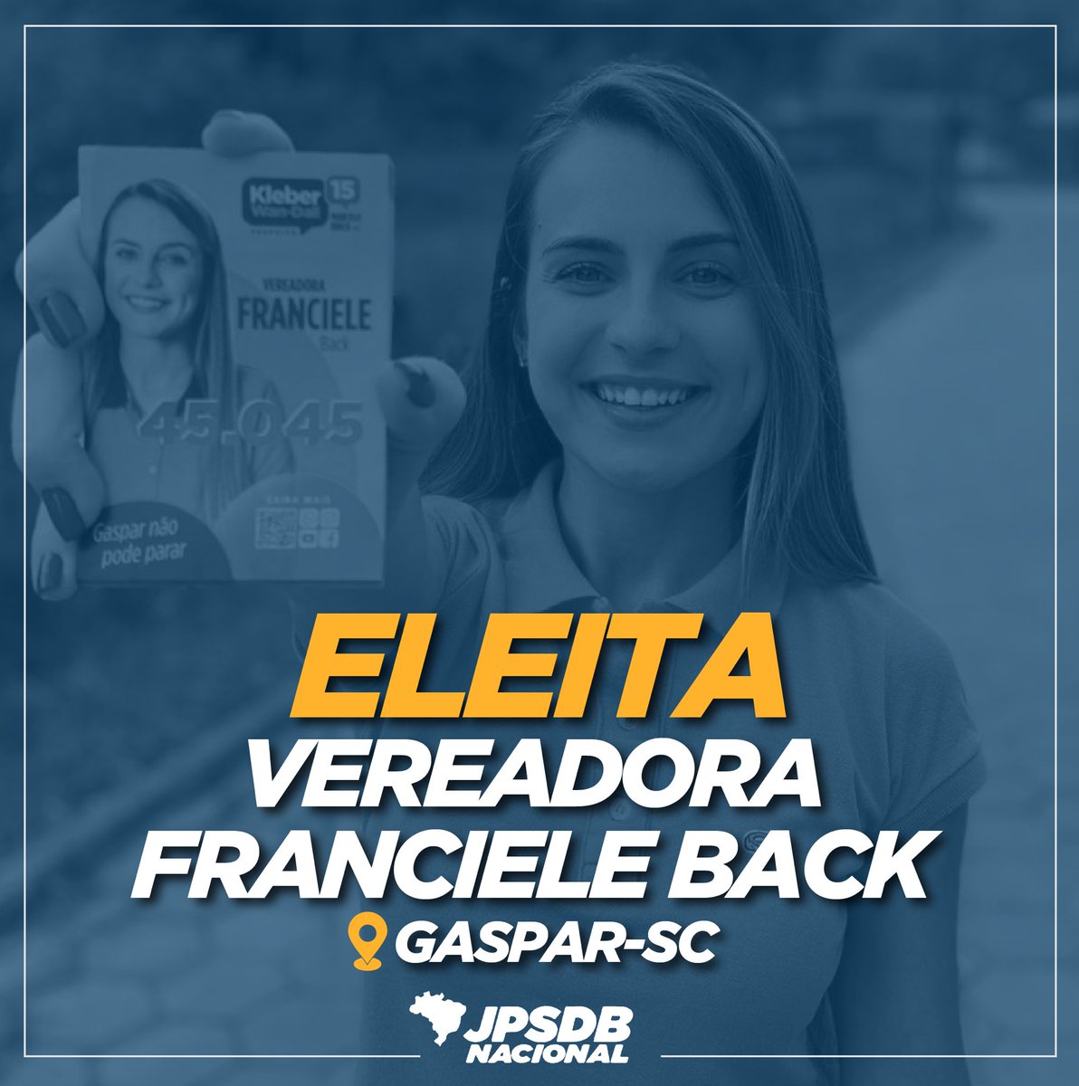 juventudepsdb45's tweet photo. Parabéns @backfranciele! Vereadora eleita em Gaspar - Santa Catarina. #juventude #social democracia #jpsdb #jovemnapolitica https://t.co/oUPtfyvXzf