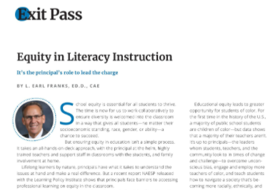 NAESP's tweet photo. Equity in Literacy Instruction: Ensure diversity is welcomed into the classroom in a way that gives all students—no matter their socioeconomic standing, race, gender, or ability—a chance to succeed. https://t.co/K658OivTB6 via @NAESP @efranksnaesp #ExitPass #PrincipalMag https://t.co/40KshdAAEf