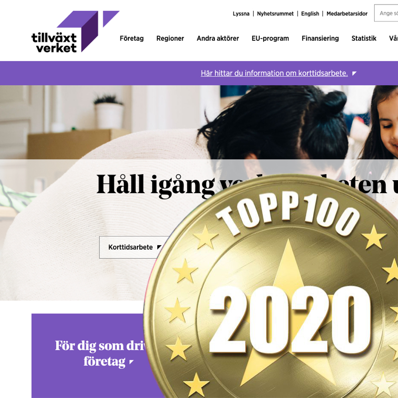 tillväxtverket.se har utsatts för hårt tryck under coronapandemin. Nu hyllas webbplatsen som en av de fem bästa myndighetssajterna på IDG:s topp 100-lista. Bland motiveringarna lyfts stödansökan för korttidsarbete där vår nya Quiz-modul är en viktig del.
#sitevision #idg