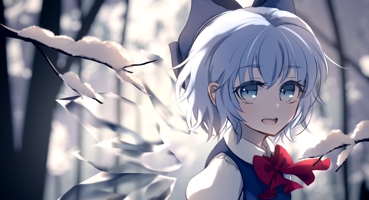 cirno 1girl solo bow blue eyes wings blue hair open mouth  illustration images