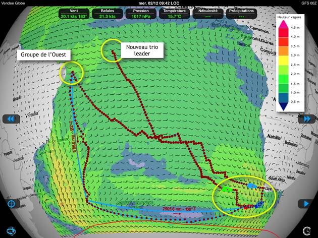 geogarage's tweet photo. "Le zoom sur le routage mené avec @Weather4D  illustre à merveille cette stratégie du jour, pour se porter au mercredi 2 décembre. Que de questions à résoudre…" https://t.co/WNdeDaRhxD https://t.co/lJU3EzlIRw