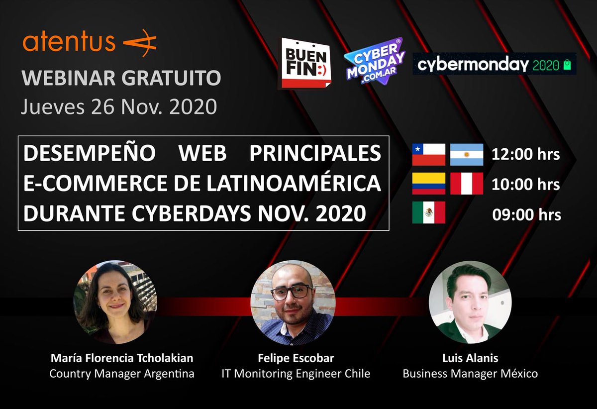 atentus's tweet photo. #webinar  "Desempeño Web de las Principales Empresas participantes en los Cyberdays Latinoamérica"
Registro gratis https://t.co/iZlgGmNdPZ

#cuarentena #buenfin #mexico #chile #argentina #cybermonday #ux https://t.co/lj3d5zJDZh