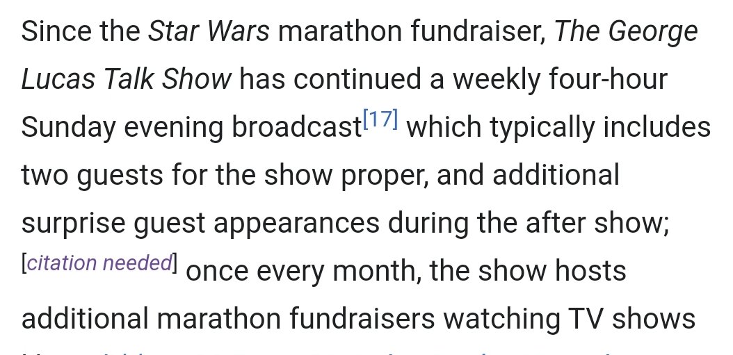 GLucasTalkShow's tweet photo. Can the "citation needed" here be just links to every single episode of GLTS on YouTube?
Also, let's drop some more names on this Wiki of the guests who have appeared on the streaming version this year.
#NameDroppy
#DroppinNames
#HereComesTheNameDrop
#NametrickDropmore https://t.co/rzjW0ZPHGx