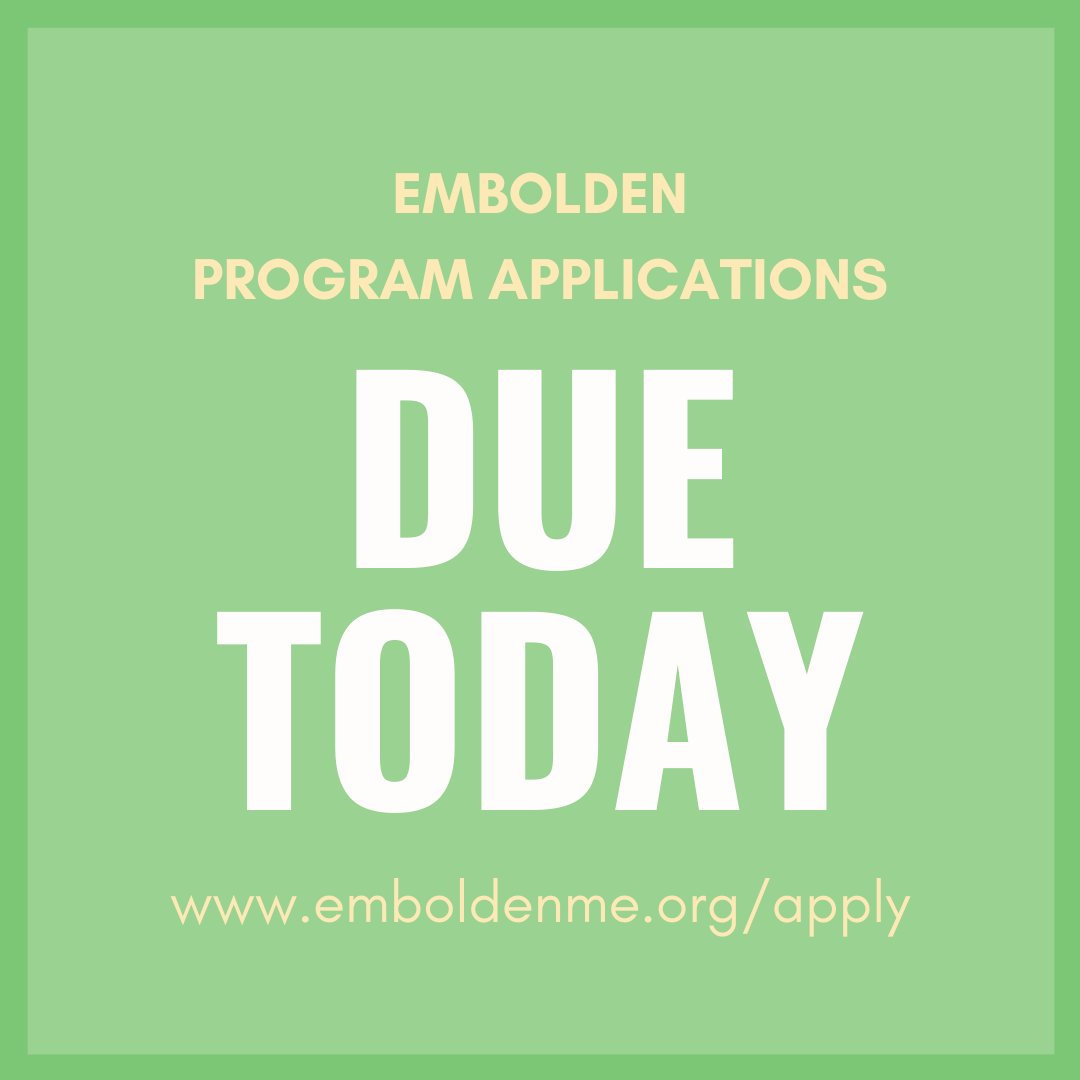 TeamEmbolden's tweet photo. APPLICATIONS ARE DUE TODAY! Don't miss your chance to participate in Embolden's free student leadership programs in business, national security, and journalism. You have until midnight tonight — make sure to apply at https://t.co/UGZvVWLnXe. https://t.co/csLz8f9mGb
