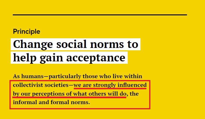 "As humans—particularly those who live within collectivist societies—we are  #strongly  #influenced by our perceptions of what others will do, the informal & formal norms."[p. 35] ["we know that information sticks, especially if it's something we want to  #believe." p. 17]