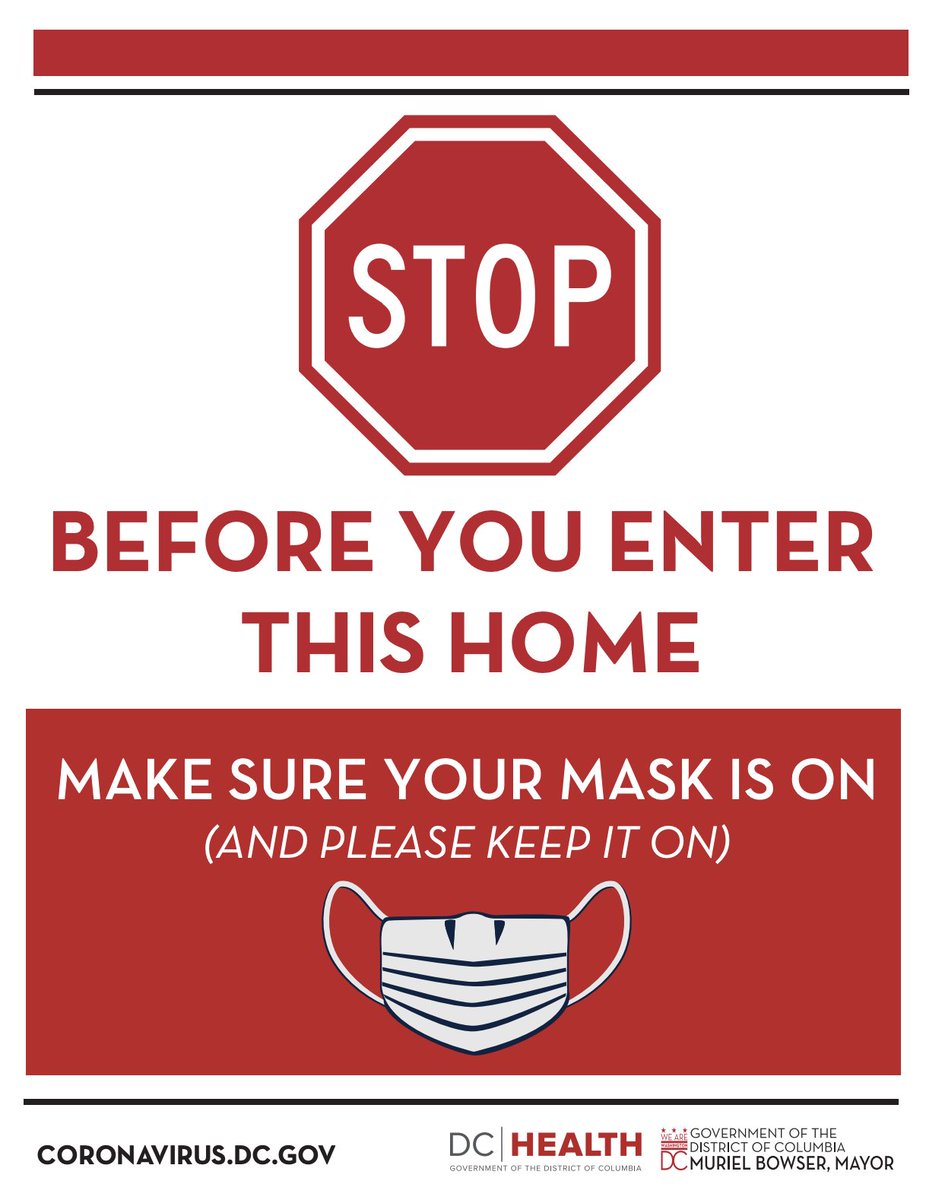 MayorBowser's tweet image. 🖨️Print and hang these signs up if you're having guests over.

📲 Don't have printer access? Send them this link: bit.ly/dcsignage

Setting ground rules for guests can be difficult, but it will help keep you and your loved ones safe.

#MaskUpDC
