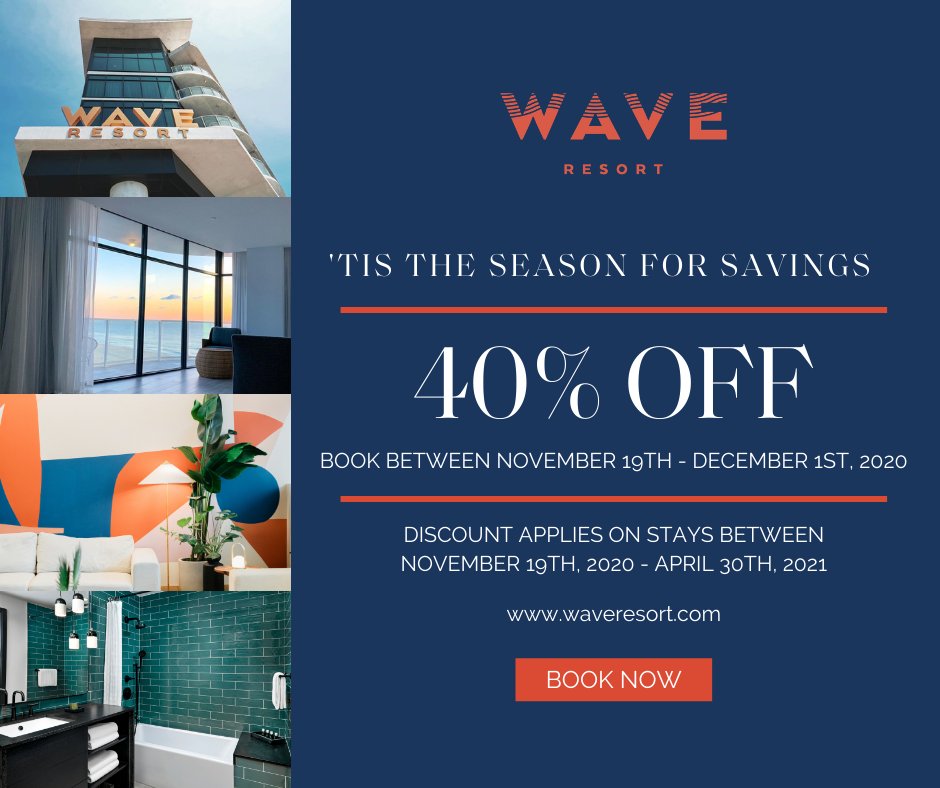 'Tis the season for savings! Book now, limited time left to get 40% off! Book here at waveresort.com