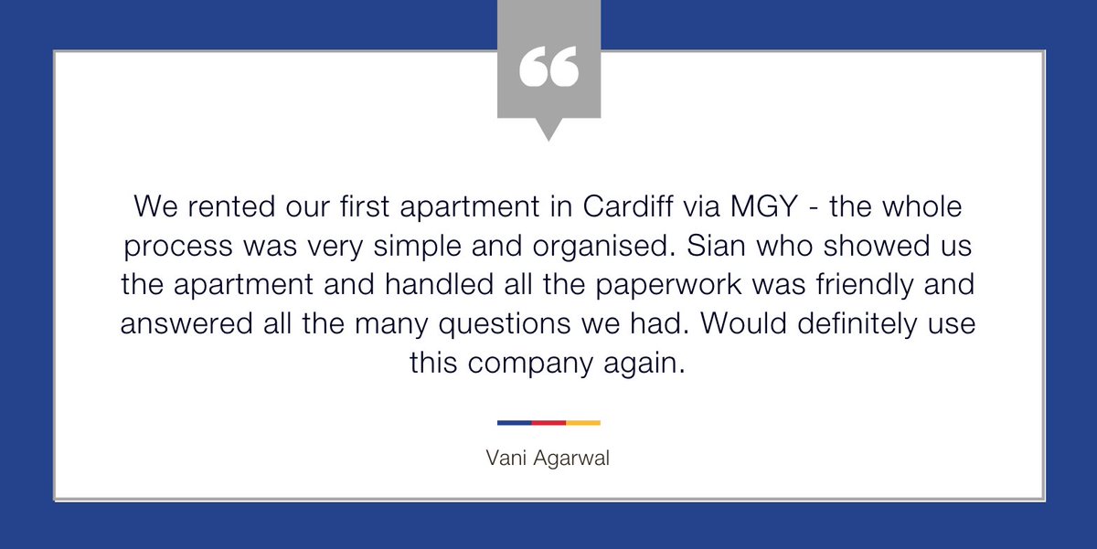 MGYCardiff's tweet photo. Great to receive a glowing review of our lettings service. Thank you Vani, we are pleased you found Sian friendly and our process simple and organised. #customercare #rentincardiff #mgylettings https://t.co/sYrHkKeQTT