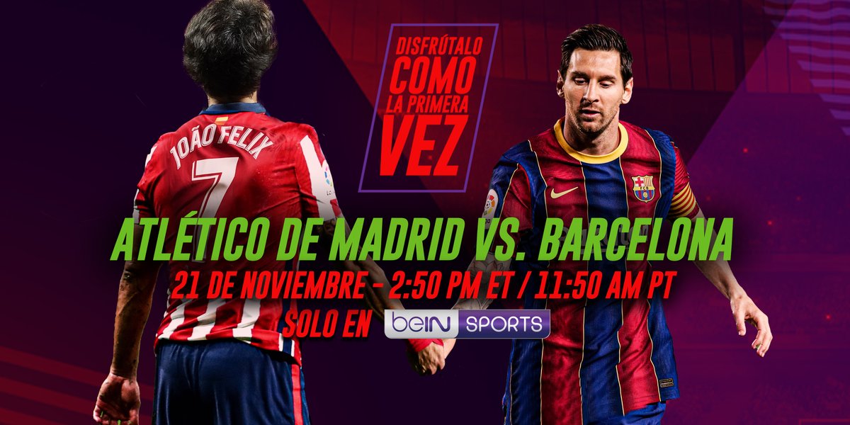 ESbeINSPORTS's tweet photo. Faltan 1️⃣ día para #AtletiBarca 💥
➡️ Mañana ➡️ Solo en beIN SPORTS
⏰ 3PM ET / 12PM PT
#LoveItbeIN #LoveItLikeTheFirstTime https://t.co/ZWhWmmj2Pk