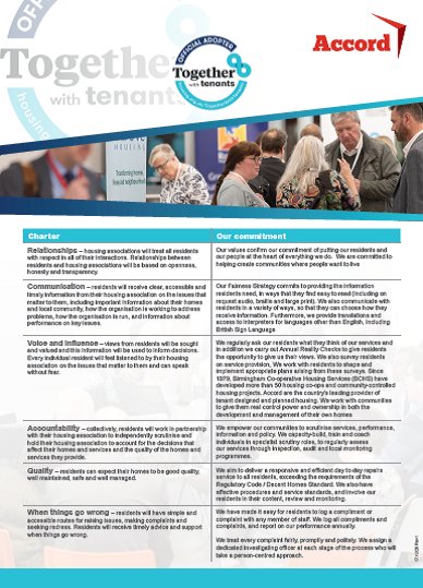 The <a href="/TheAccordGroup/">Accord</a> Engagement Team are looking for Accord residents interested in reviewing our Together with Tenants commitments. Having worked with residents previously on this we are keen to get more residents involved. For an informal chat about this just please just DM me.