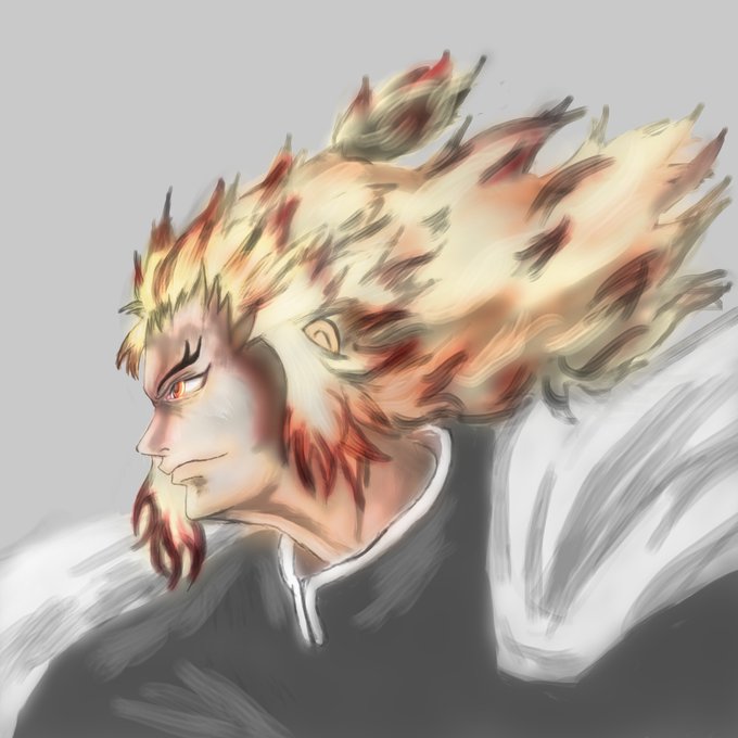 ちーゲムさんがTwitterに投稿した煉獄杏寿郎(鬼滅の刃)のイラスト。