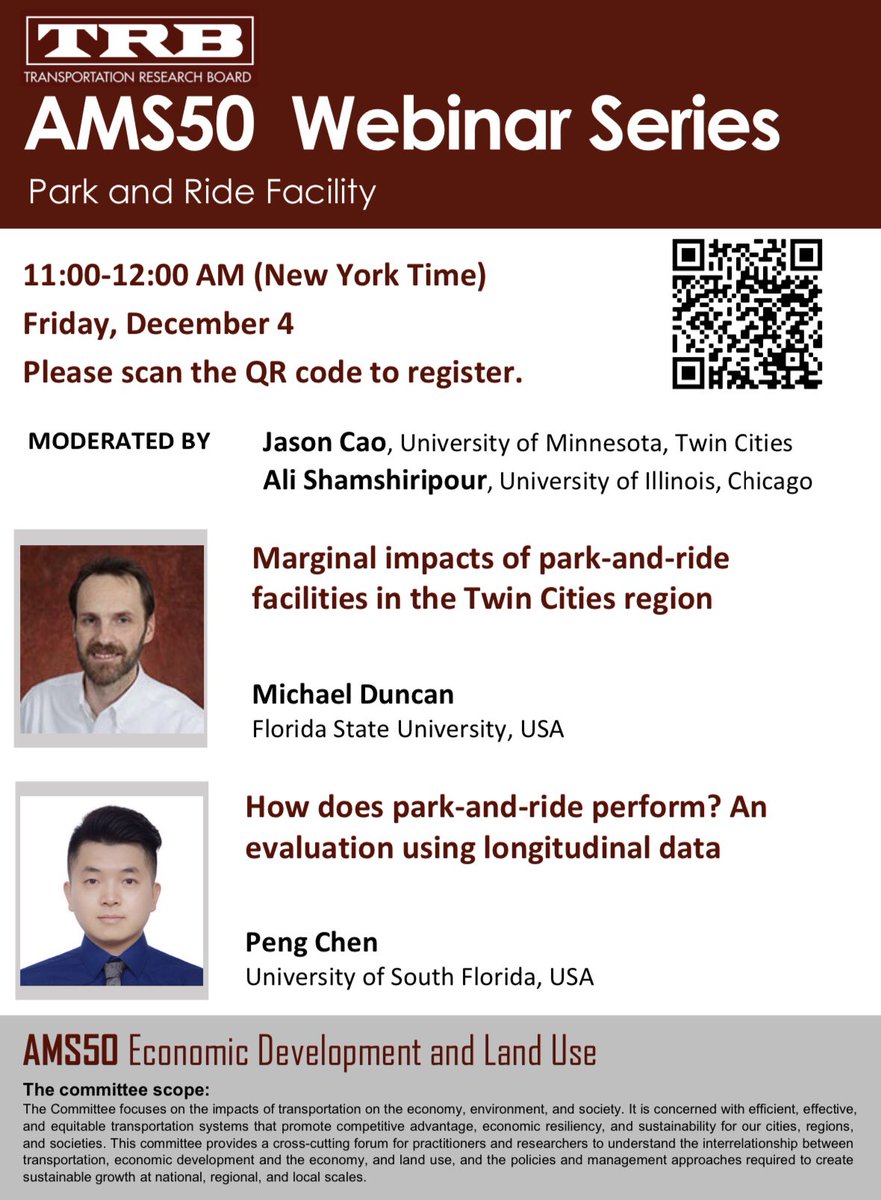 Park and Ride Webinar by Dr. Mike Duncan and Dr. Peng Chen