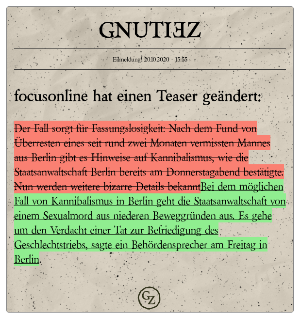 https://t.co/XeTmj951lq
focusonline hat einen Teaser geändert.
Kontakt über Internet - Kannibalismus-Verdacht: Täter und Opfer chatten über Amputationen und Penisentfernungen
Distanz: 239
Alle Änderungen auf https://t.co/f09c6MY4Nw https://t.co/YpWg3WyIVl