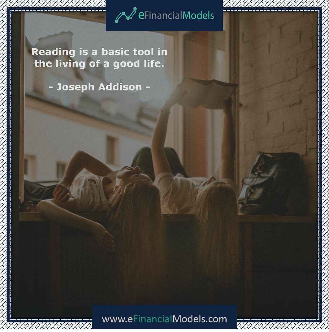 eFinancialModel's tweet photo. “Reading is a basic tool in the living of a good life.” - Joseph Addison 

#quoteoftheday #motivationalquotes #inspirationalquote #life #basictool #reading #ilovereading #goodlife #enjoyinglife #living #readingisliving #readingislife https://t.co/CO8MJbmY6z