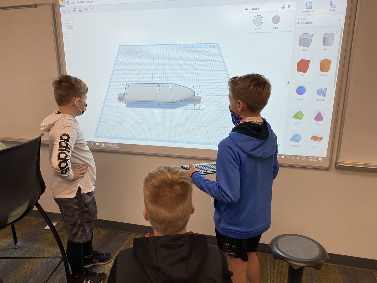 THeino's tweet photo. When creating a fishing lure, it’s nice to do a large prototype. So easy to make changes and adjust your ideas! This has been a tough project but these kids aren’t giving up. Can’t wait to share the finished project. @MuskegoNorwaySc https://t.co/Yj5SOjOoAs