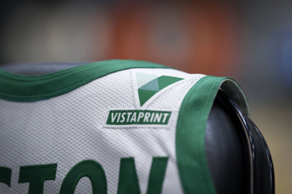 Darren Rovell on X: Cool Touch: @celtics jersey patch sponsor @Vistaprint  designed their wordmark in a “nameplate” on the City Edition uniforms to  look like the iconic Celtics warmups from the 1980's.