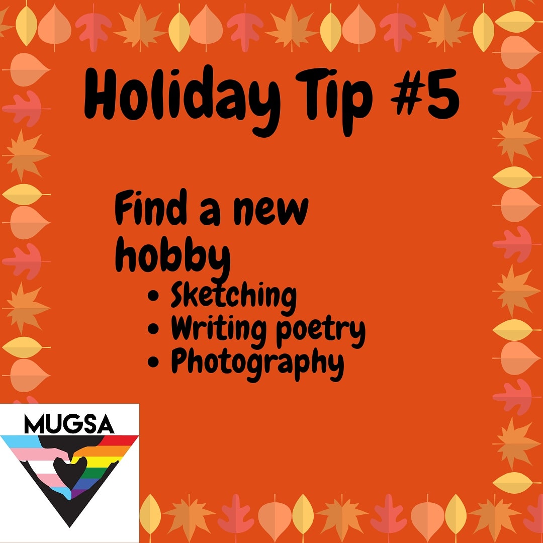 mu_gsa's tweet photo. Find something to occupy yourself, and that something may be a new hobby. What are some of your hobbies?
•
•
•
#community #diversity #education #equality #getinvolvedmu #inclusion #inclusivemu #lgbt #lgbtqia #mually #queer https://t.co/uaCapotjP7